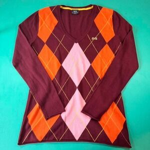Vintage 1990s Le Tigre argyle knit sweater v neck argyle Le Tigre knit sweater